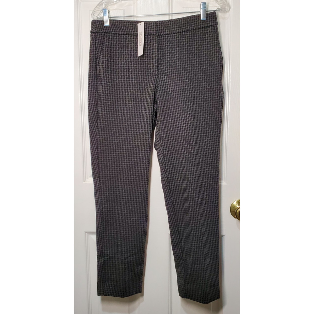 Chico’s Women’s Pants Size 00 | Dark Heather Gray Houndstooth Knit Slim Ankle